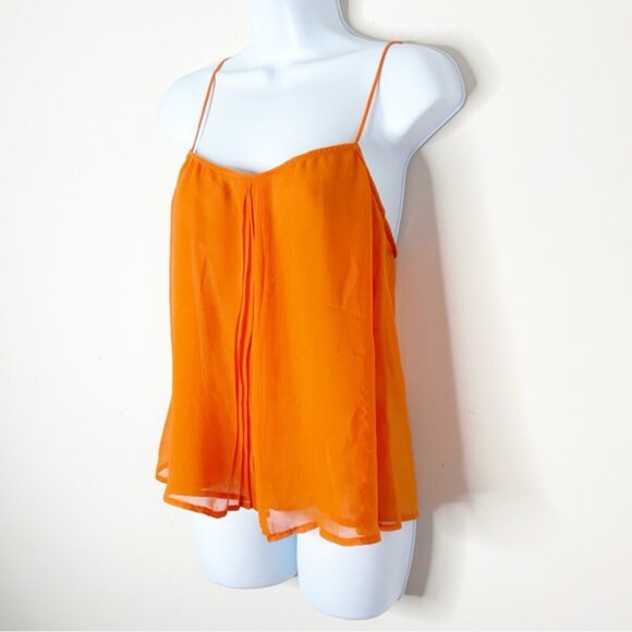 ZARA Cami Blouse Tank Top Chiffon Flowy V-neck Criss cross Bright Orange 00s S - Picture 4 of 13